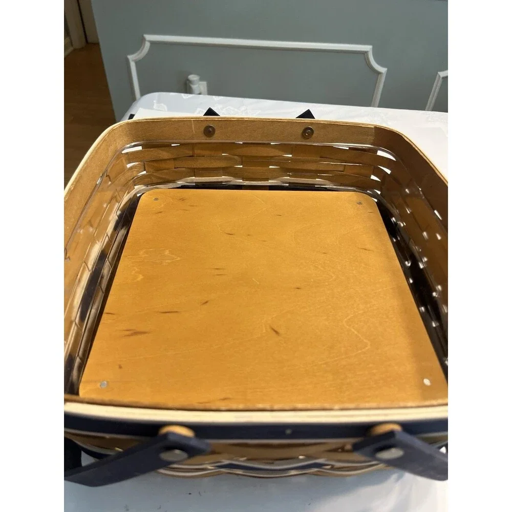 Longaberger Penn State Cake Basket Protector Riser Lid Blue Double Swing Handles